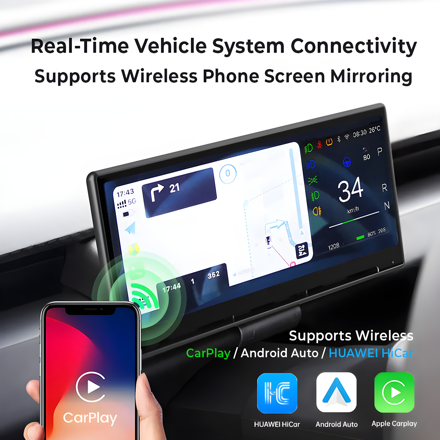 TESLAIMOD™ 8.9" Wireless CarPlay HUD for Model 3/Y