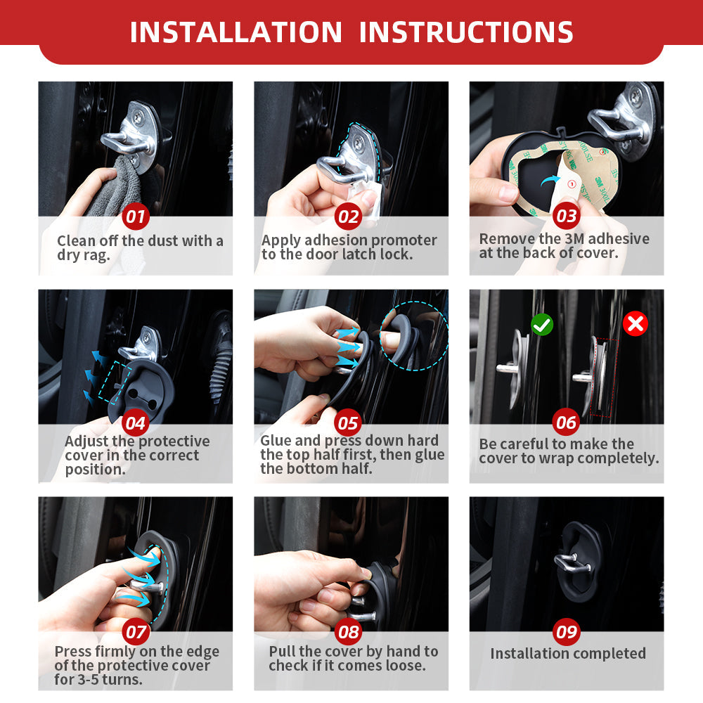 Noise Reduction Door Latch Lock Cover for Tesla Model 3/Y (4 Pcs)