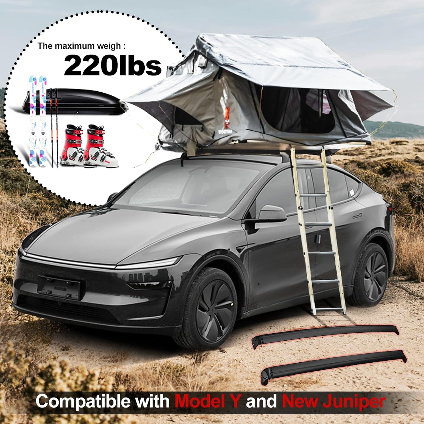 TESLAIMOD™ Aluminum Roof Rack Cross Bars - Anti-Theft Set for Model Y